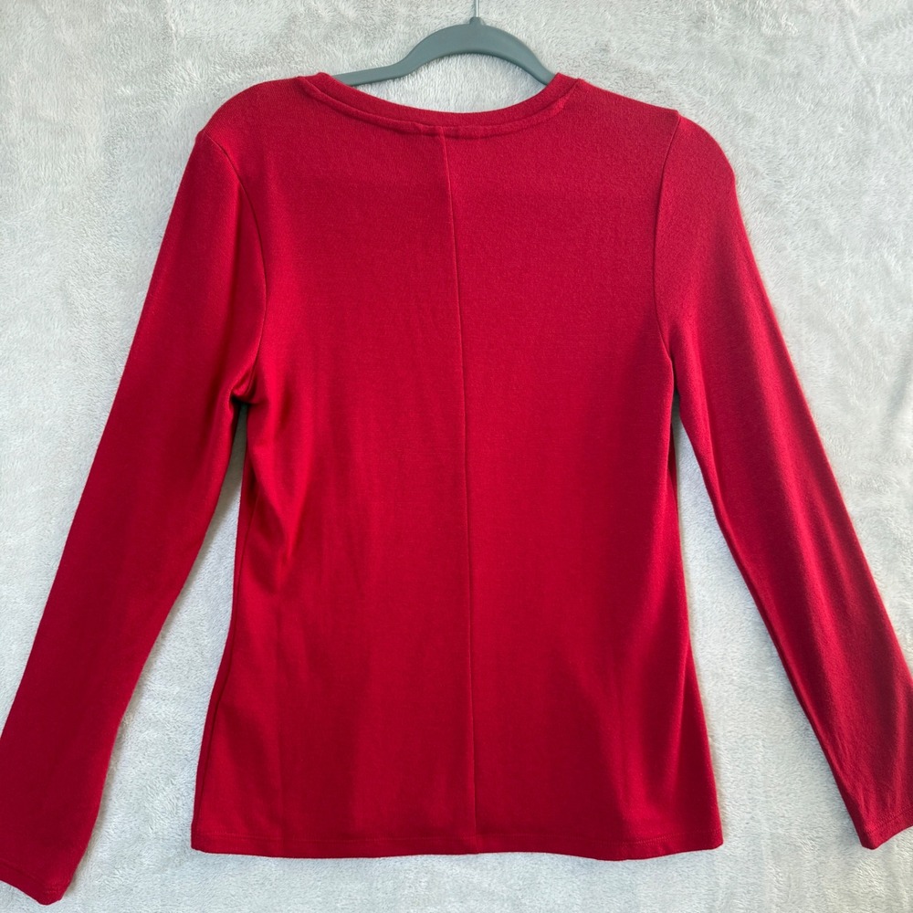 Banana Republic Soft Luxe Long Sleeve Crew Neck Top Red Small Holidays Chic - Picture 5 of 7
